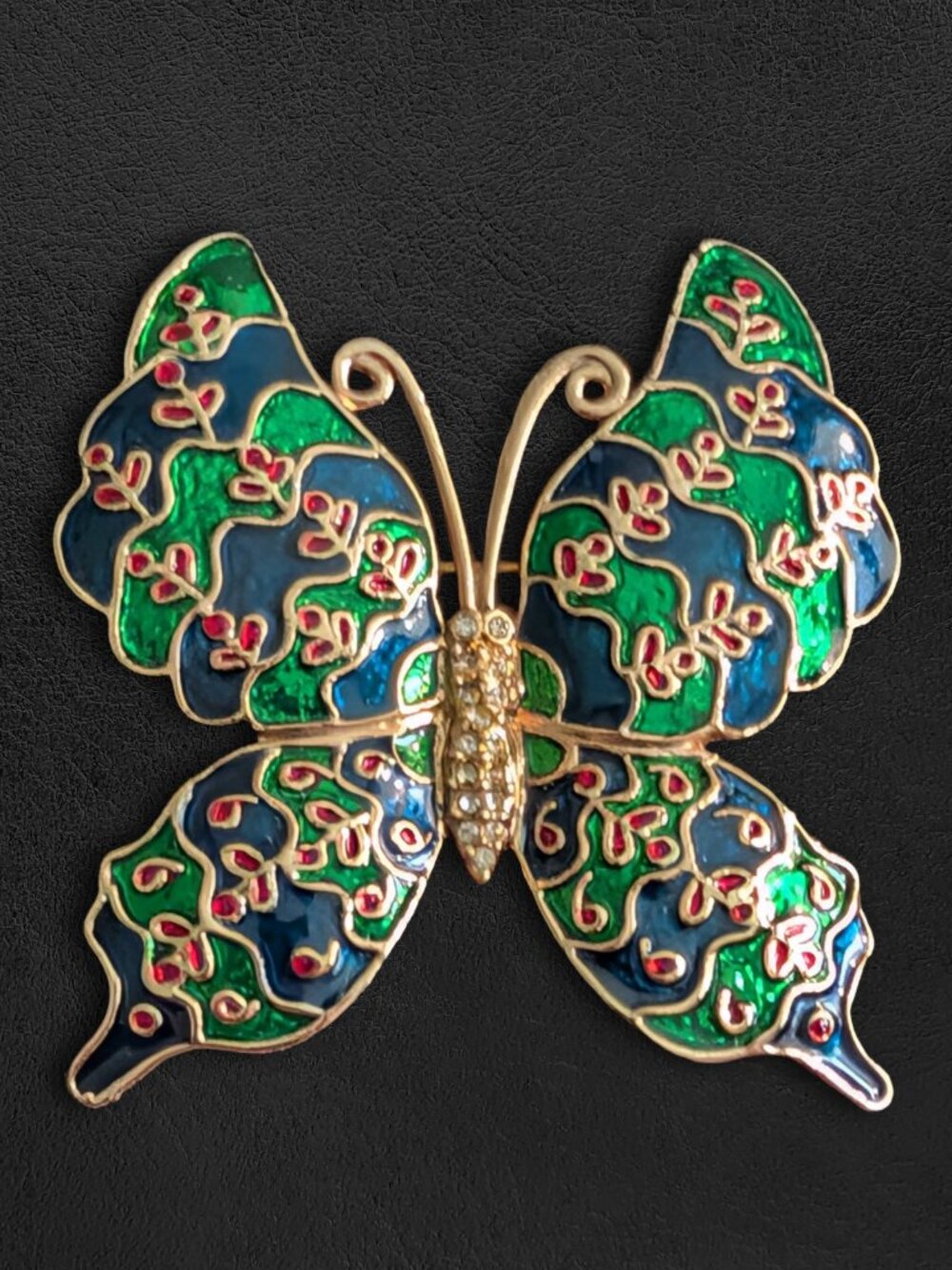 Vintage Butterfly Brooch c. 60s or 70s, Beautiful Cloisonné/Guilloché, Vibrant